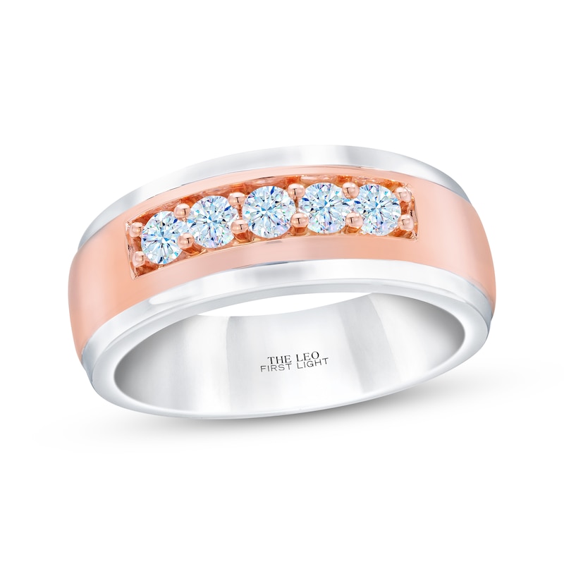 Men’s THE LEO First Light Diamond Round-Cut Five-Stone Anniversary Band 1/2 ct tw Two-Tone Gold Plated