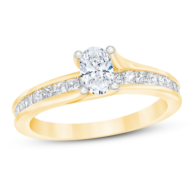 Diamond Engagement Ring 1 ct tw Oval & Princess Yellow Gold Plated