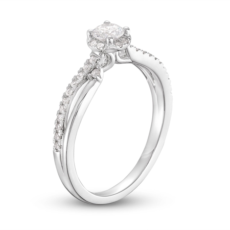 Diamond Halo Engagement Ring 3/8 ct tw Round-cut White Gold Plated