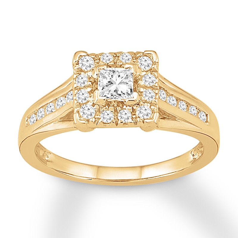 Diamond Engagement Ring 1/2 cttw Princess & Round Yellow Gold Plated
