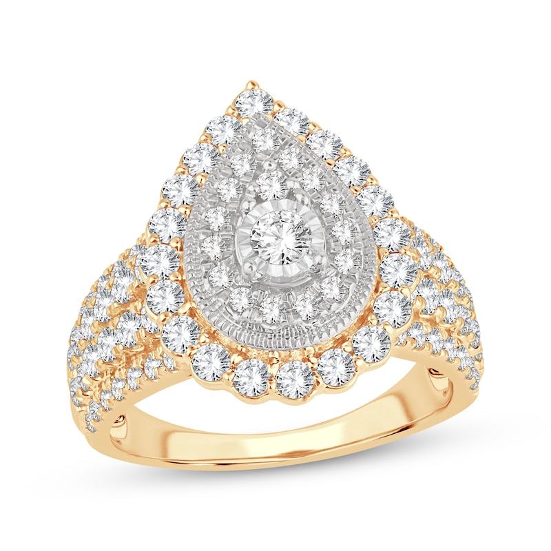 Round-Cut Multi-Diamond Center Pear-Shaped Engagement Ring 1-1/2 ct tw Yellow Gold Plated