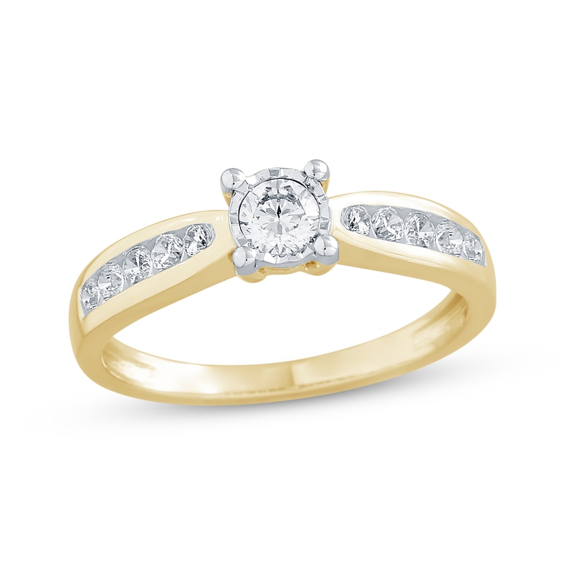 Round-Cut Diamond Pinched Shank Promise Ring 3/8 ct tw Yellow Gold Plated