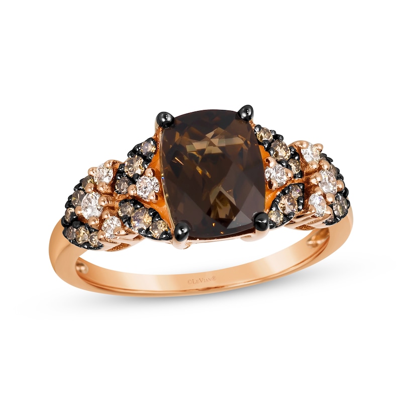 Le Vian Venetian Mosaic Chocolate Quartz Ring 3/8 ct tw Diamonds Strawberry Gold Plated