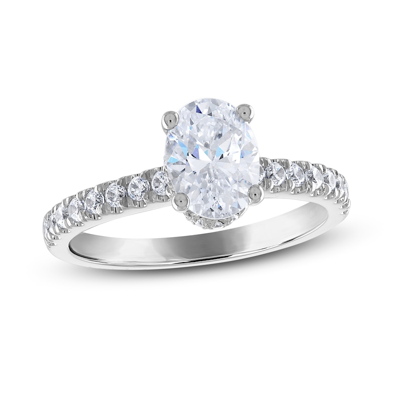Diamond Engagement Ring 1-1/3 ct tw Oval & Round White Gold Plated