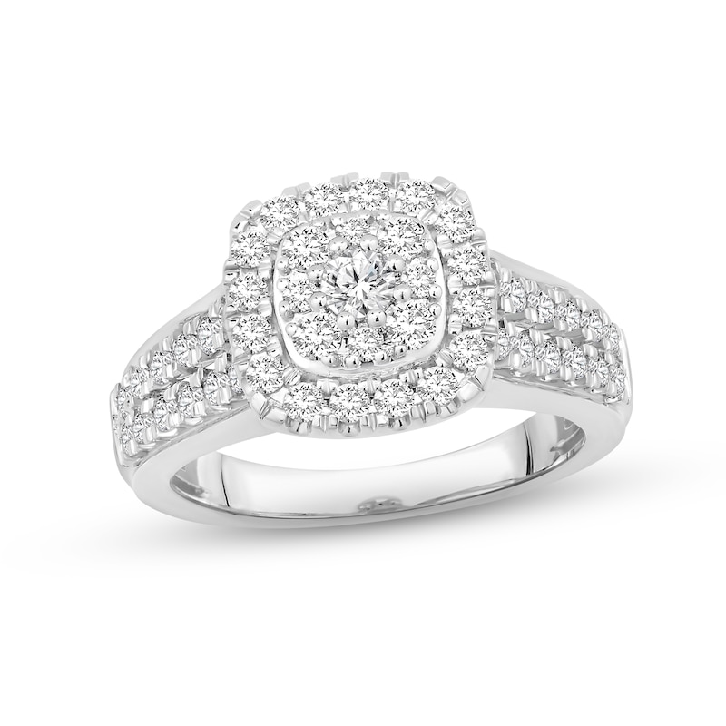 Multi-Diamond Engagement Ring 1 ct tw Round-cut White Gold Plated