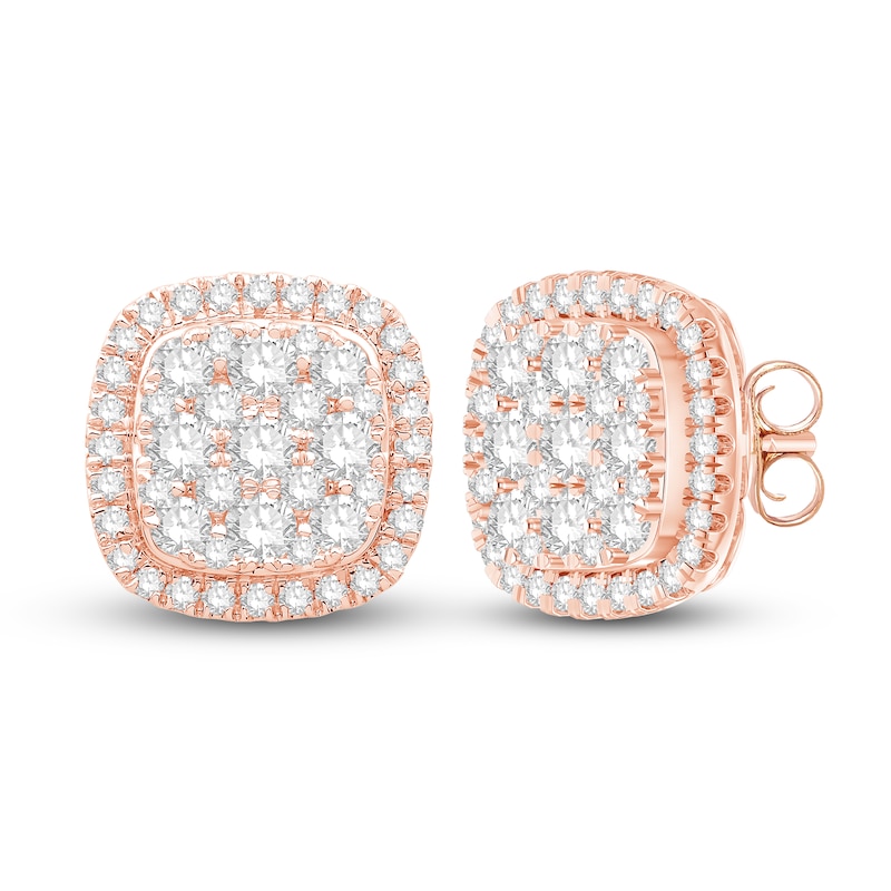 Diamond Cushion Earrings 1 ct tw Round-cut Rose Gold Plated
