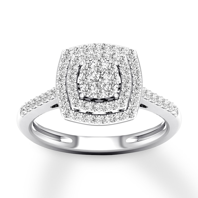 Diamond Engagement Ring 1/2 ct tw Round-cut White Gold Plated