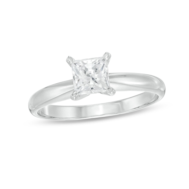 Diamond Solitaire Ring 3/4 Carat Princess-Cut White Gold Plated