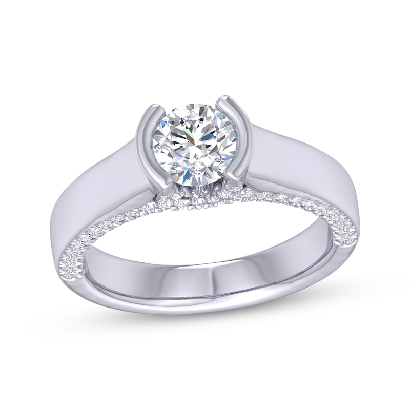 Round-Cut Diamond Solitaire Hidden Detail Engagement Ring 3/4 ct tw White Gold Plated