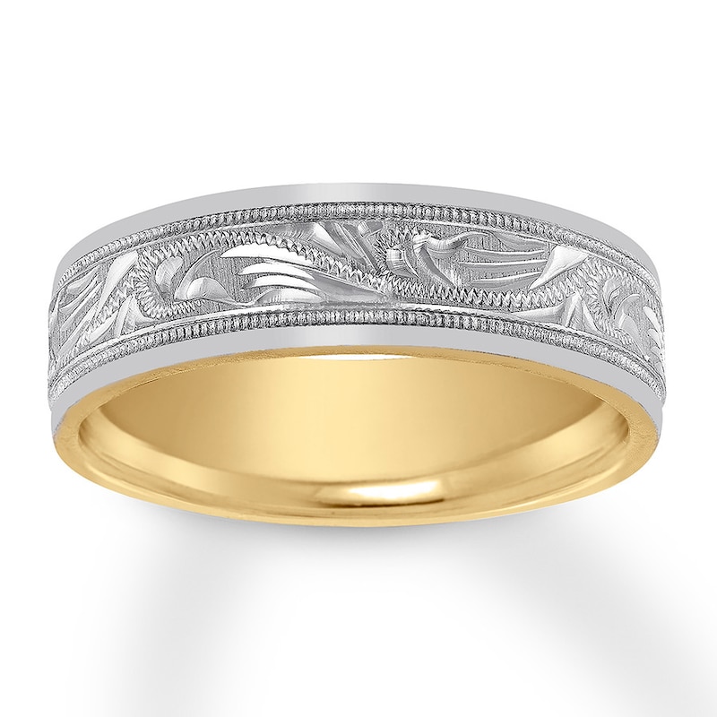 Carved Wedding Band Two-Tone Gold Plated 7mm