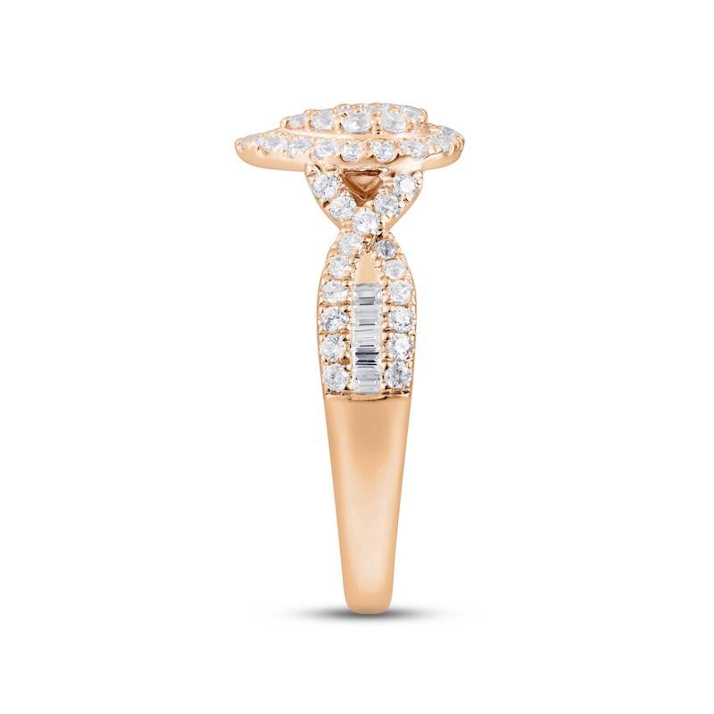Multi-Diamond Engagement Ring 5/8 ct tw Round & Baguette-cut Rose Gold Plated