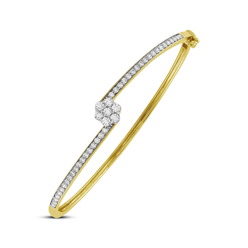 Diamond Flower Bypass Bangle Bracelet 1 ct tw Yellow Gold Plated