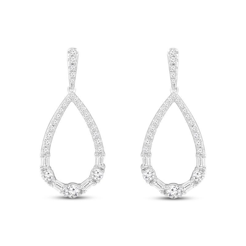 Diamond Teardrop Dangle Earrings 1/2 ct tw Round & Baguette-cut White Gold Plated