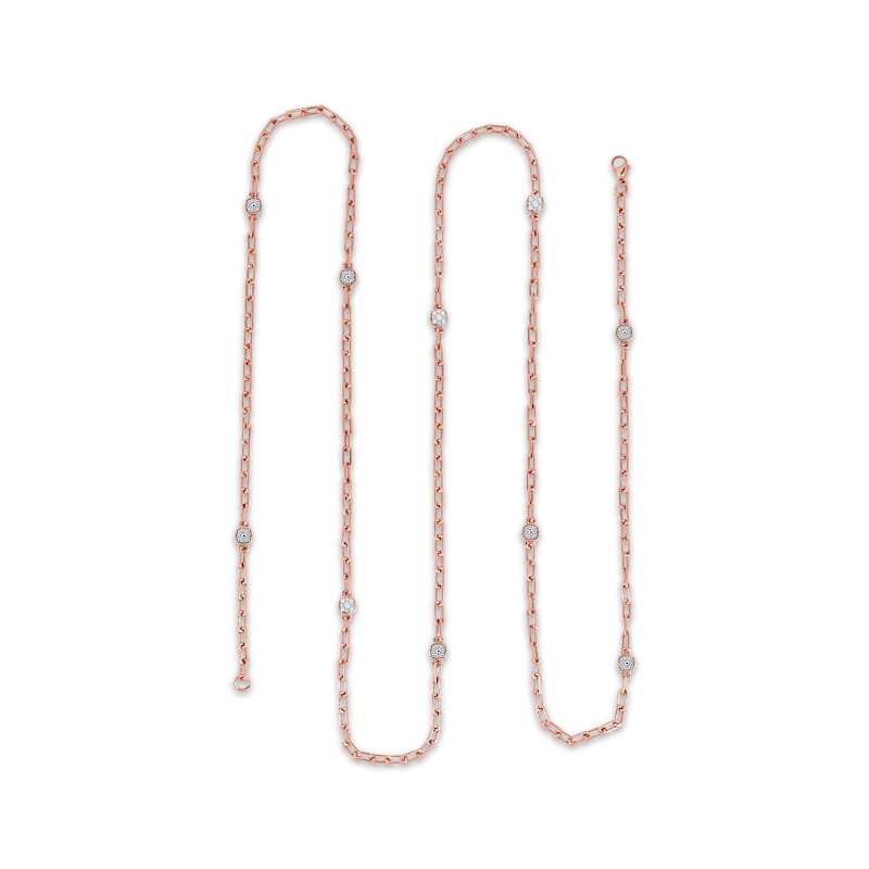 Diamond Station Paperclip Chain Necklace 5/8 ct tw Rose Gold Plated 36"