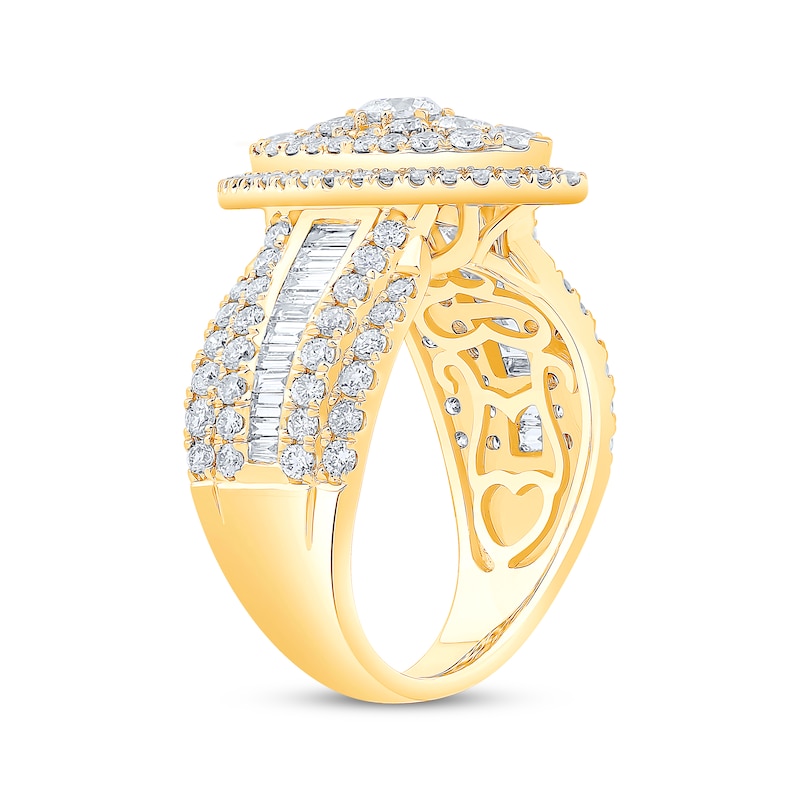 Baguette & Round-Cut Multi-Diamond Center Engagement Ring 2-1/4 ct tw Yellow Gold Plated