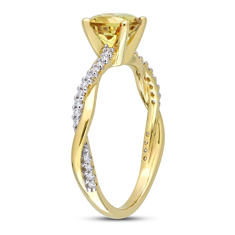 Round Citrine Engagement Ring 1/6 ct tw Diamonds Yellow Gold Plated