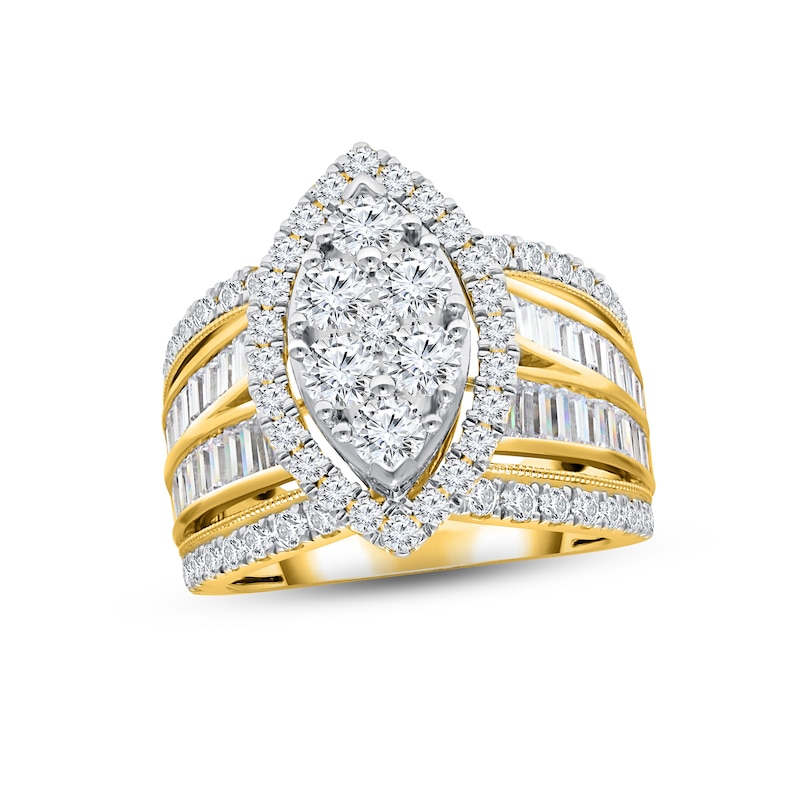 Multi-Diamond Engagement Ring 3 ct tw Round & Baguette-cut Yellow Gold Plated
