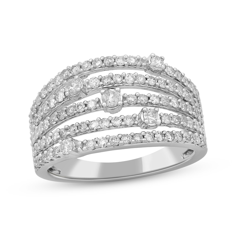 Diamond Five-Row Ring 1 ct tw White Gold Plated