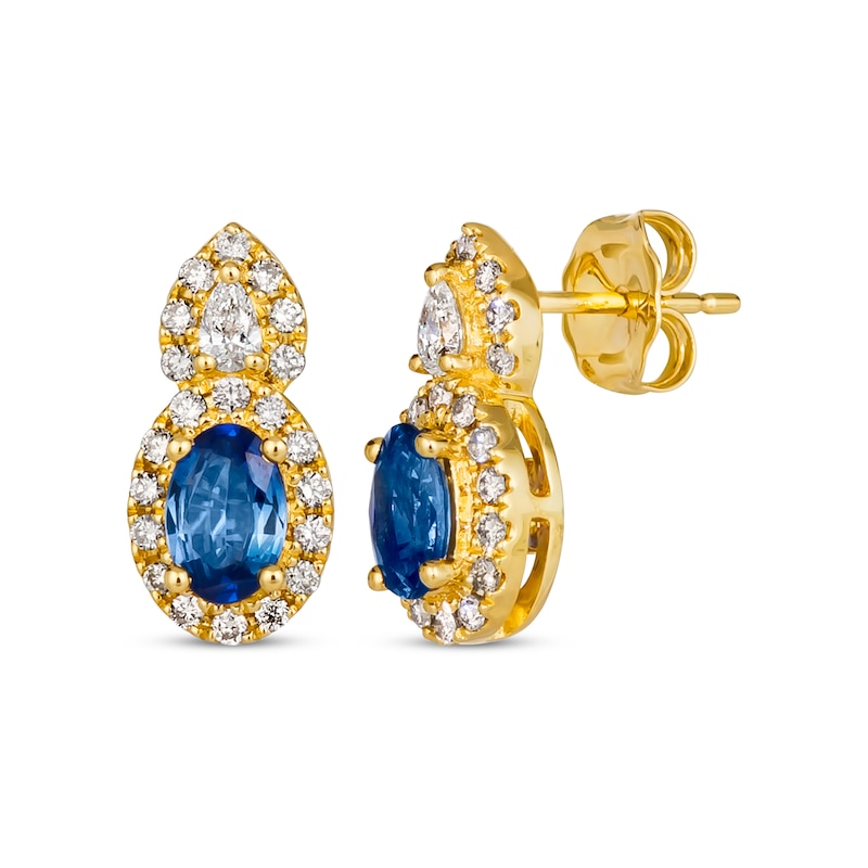Le Vian Blue Sapphire Earrings 3/8 ct tw Diamonds Honey Gold Plated