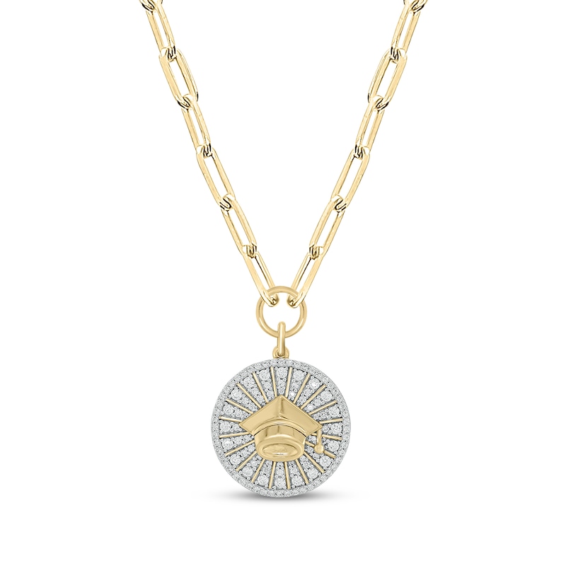 Round-Cut Diamond Graduation Disc Paperclip Chain Y-Drop Necklace 3/4 ct tw Yellow Gold Plated 18”