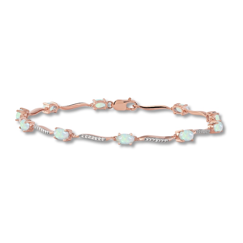 Ethiopian Opal & Diamond Bracelet Rose Gold Plated 7.25"