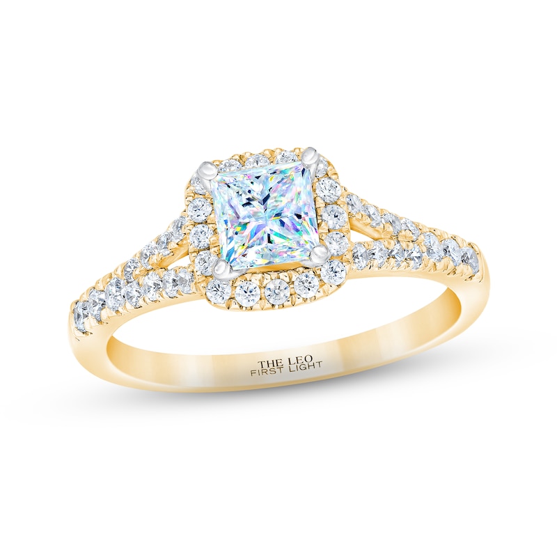 THE LEO First Light Diamond Princess-Cut Engagement Ring 3/4 ct tw Yellow Gold Plated