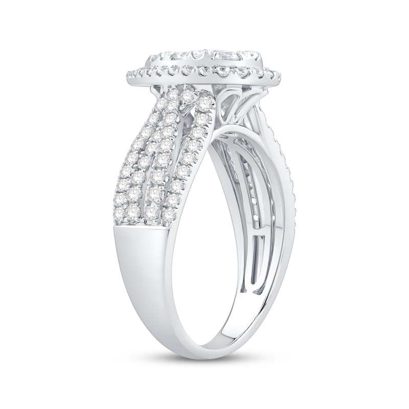 Multi-Diamond Center Pear Frame Engagement Ring 1-1/4 ct tw White Gold Plated