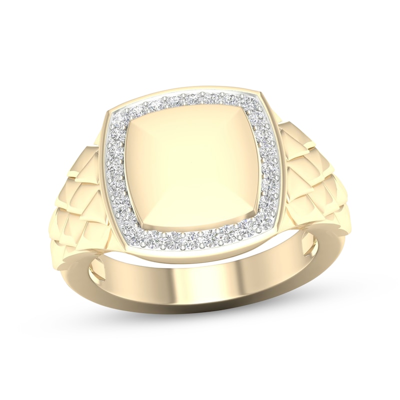 Diamond Smooth Cushion Signet Ring 1/5 ct tw Round-cut Yellow Gold Plated