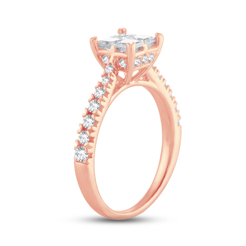 Multi-Diamond Engagement Ring 1-1/4 ct tw Princess & Round-cut Rose Gold Plated
