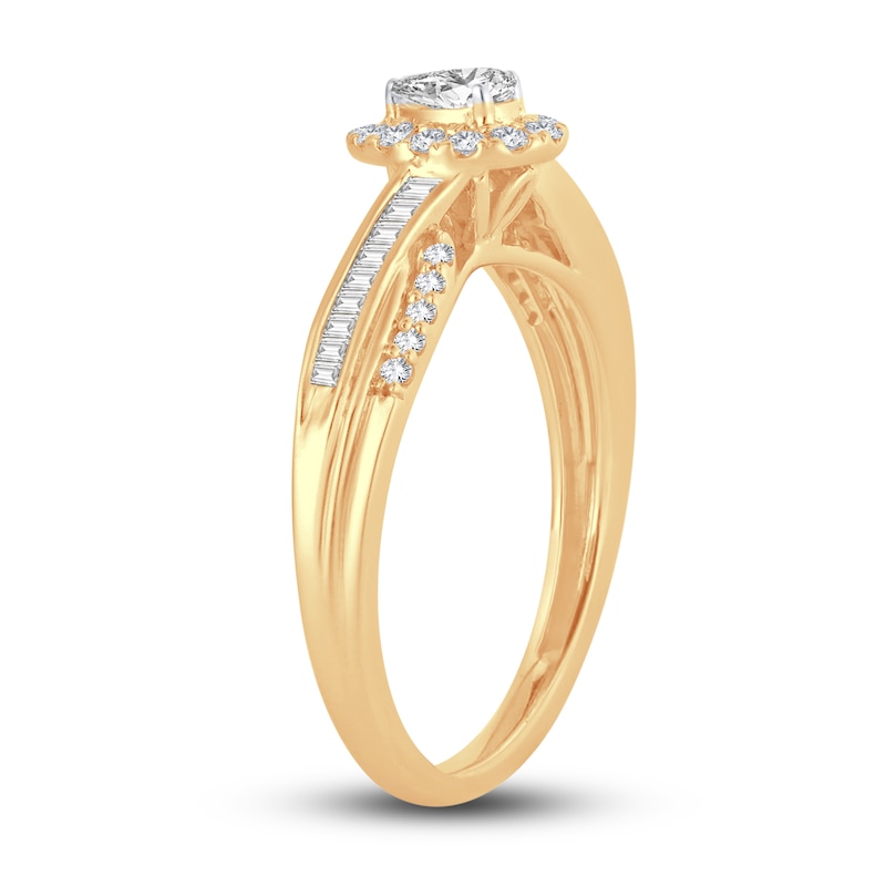 Diamond Engagement Ring 3/8 ct tw Pear, Baguette & Round Yellow Gold Plated