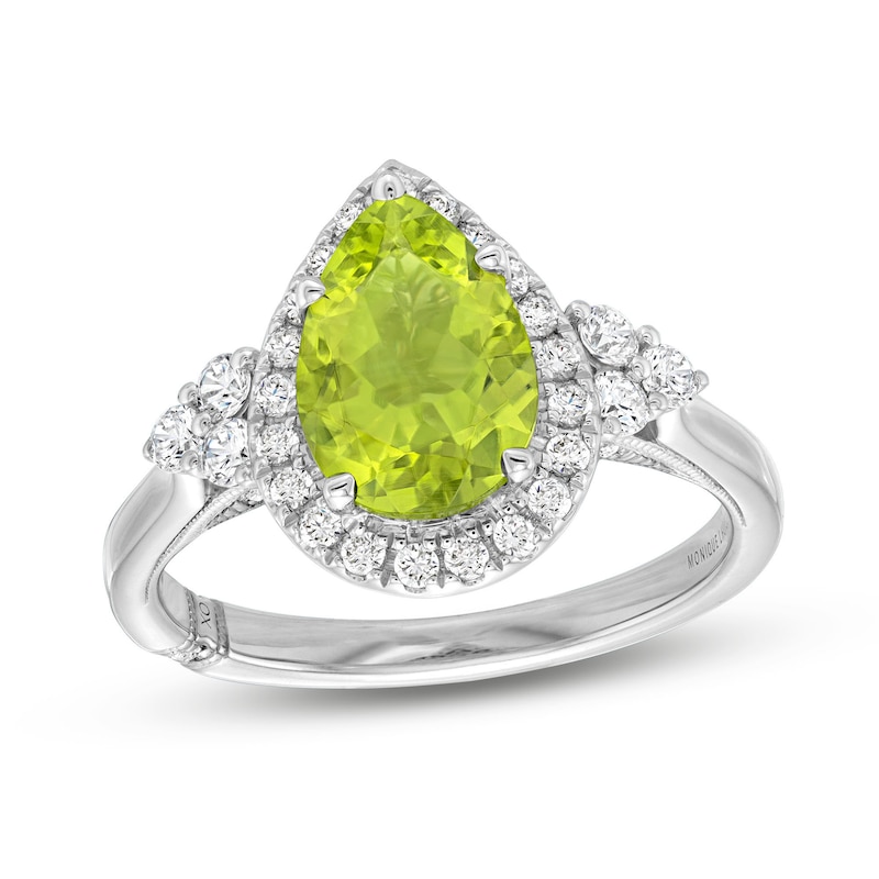 Monique Lhuillier Bliss Pear-Shaped Peridot & Diamond Frame Engagement Ring 1/2 ct tw White Gold Plated