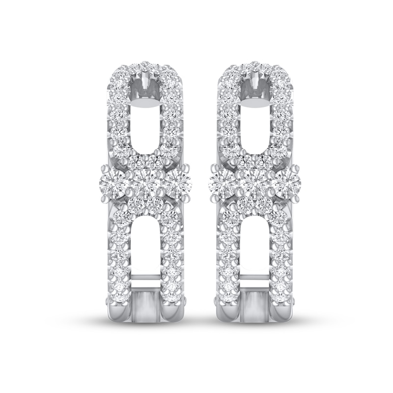 Diamond Three-Stone Huggie Hoop Earrings 1/3 ct tw Round-cut White Gold Plated