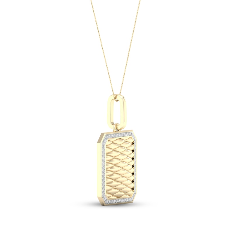 Diamond Edge Quilted Dog Tag Necklace 1/3 ct tw Round-cut Yellow Gold Plated 18"