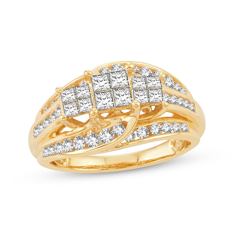 Multi-Stone Diamond Engagement Ring 1 ct tw Princess & Round-cut Yellow Gold Plated