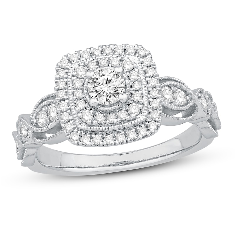 Multi-Diamond Engagement Ring 5/8 ct tw Round-cut White Gold Plated