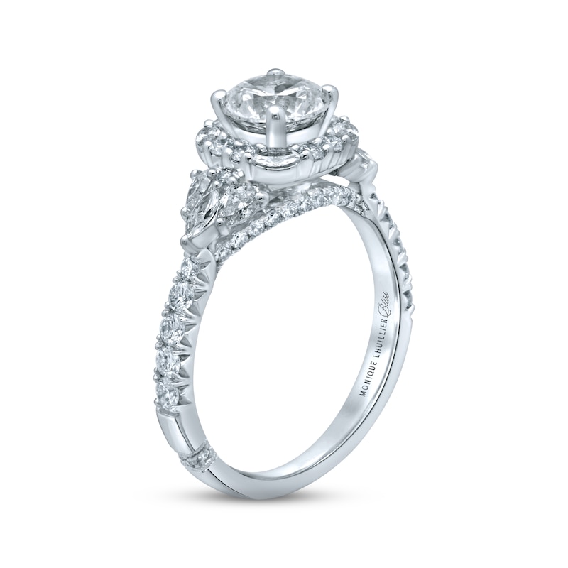 Monique Lhuillier Bliss Diamond Engagement Ring 1-7/8 ct tw Round, Marquise & Pear-Shaped White Gold Plated