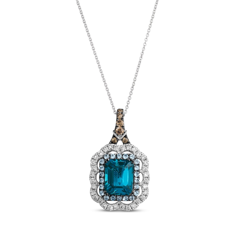 Le Vian Emerald-Cut Blue Topaz Necklace 3/4 ct tw Diamonds Vanilla Gold Plated 20”