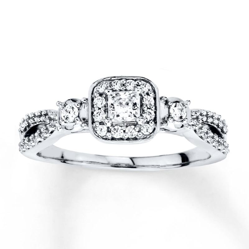 Diamond Engagement Ring 1/2 ct tw Princess-cut White Gold Plated