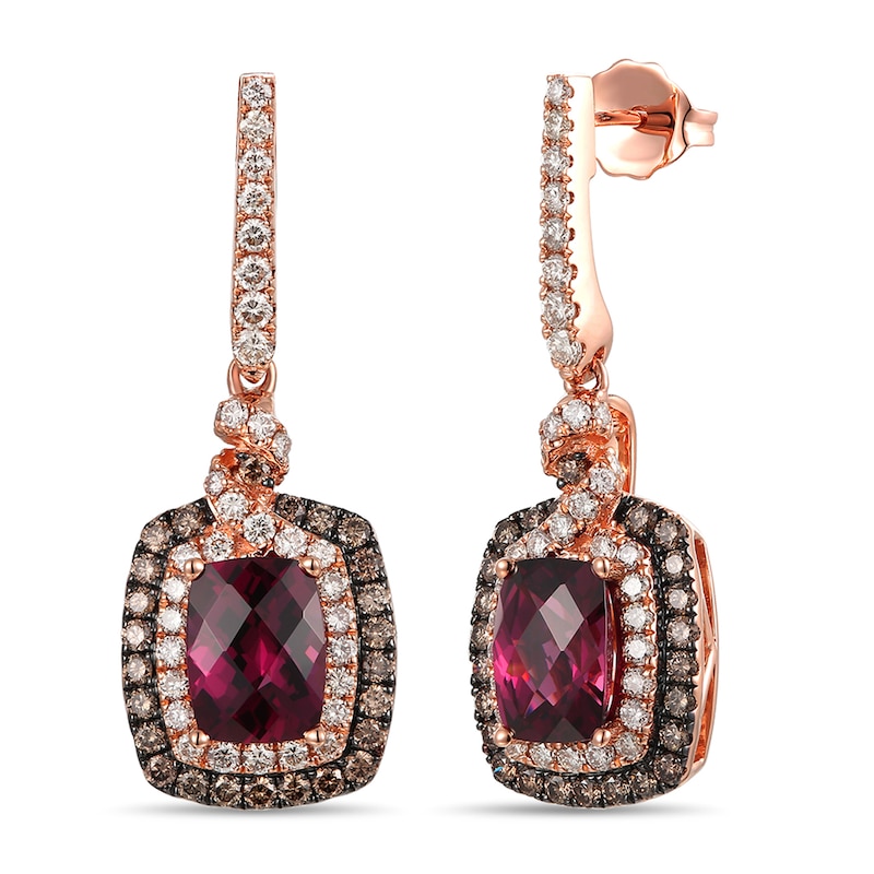 Le Vian Rhodolite Dangle Earrings 1-1/3 ct tw Diamonds Strawberry Gold Plated