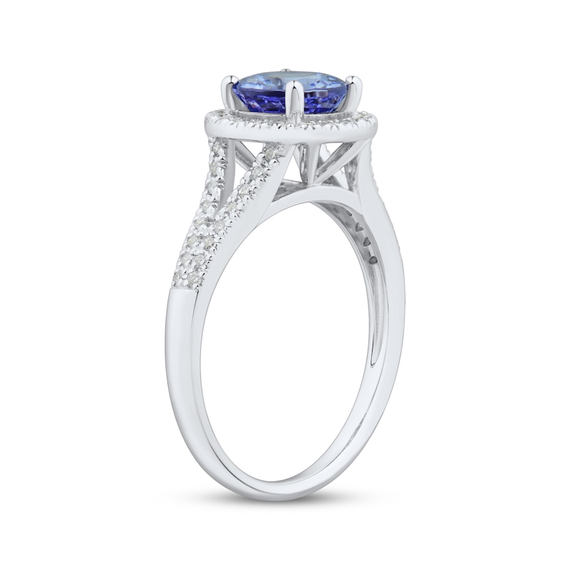 Round-Cut Tanzanite & Diamond Halo Engagement Ring 1/4 ct tw White Gold Plated
