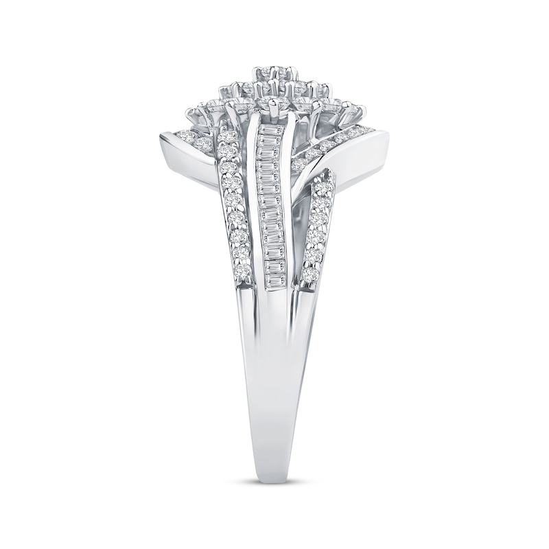 Baguette & Round-Cut Diamond Bypass Split-Shank Ring 1 ct tw White Gold Plated