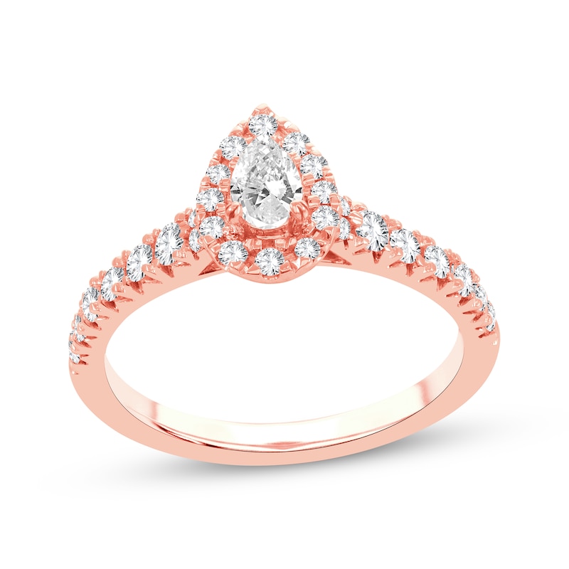 Pear-Shaped & Round-Cut Diamond Engagement Ring 3/4 ct tw Rose Gold Plated