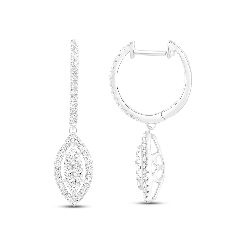 Diamond Marquise Dangle Hoop Earrings 1/2 ct tw Round-cut White Gold Plated