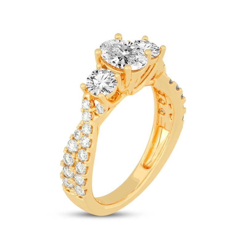 Oval & Round-Cut Diamond Three-Stone Engagement Ring 2 ct tw Yellow Gold Plated