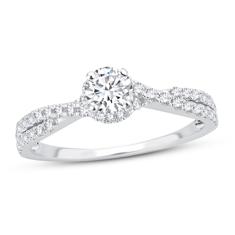 Diamond Engagement Ring 3/4 ct tw Round-cut White Gold Plated