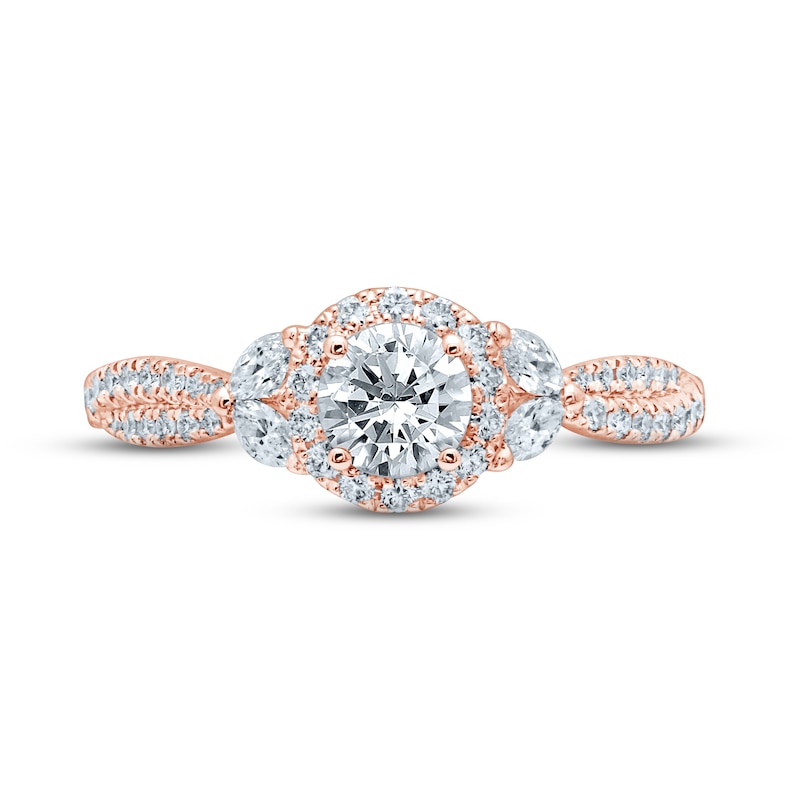 Monique Lhuillier Bliss Diamond Engagement Ring 7/8 ct tw Round & Marquise-cut Rose Gold Plated