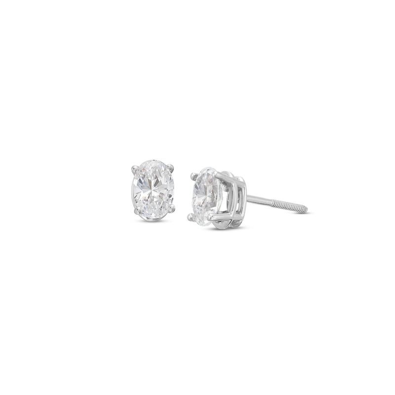 Lab-Created Diamonds by Oval-Cut Solitaire Stud Earrings 1 ct tw White Gold Plated