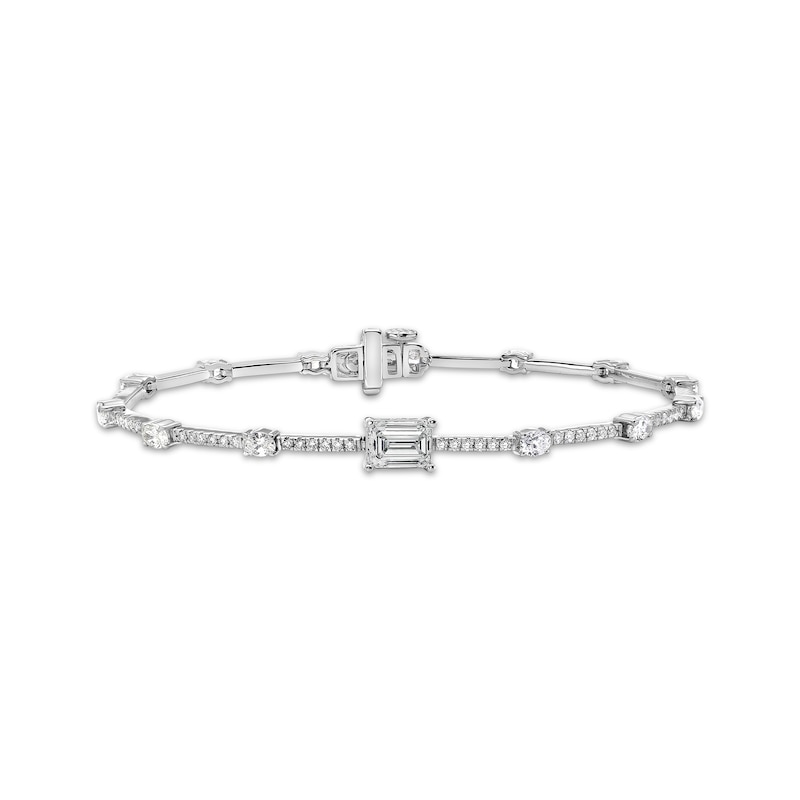 Emerald, Oval & Round-Cut Diamond Station Bracelet 3-1/5 ct tw White Gold Plated 7"