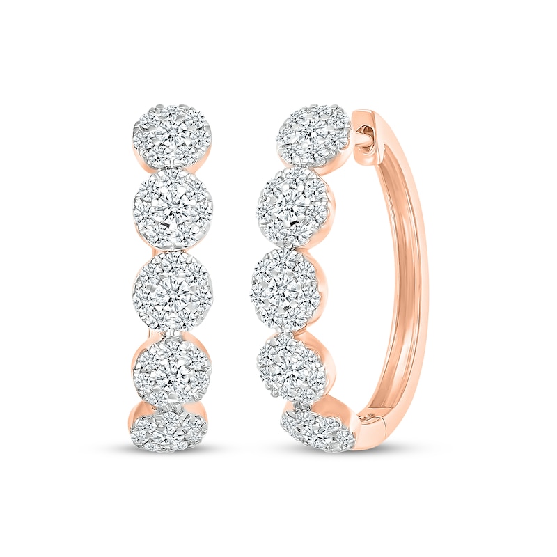 Diamond Halos Hoop Earrings 1 ct tw Rose Gold Plated