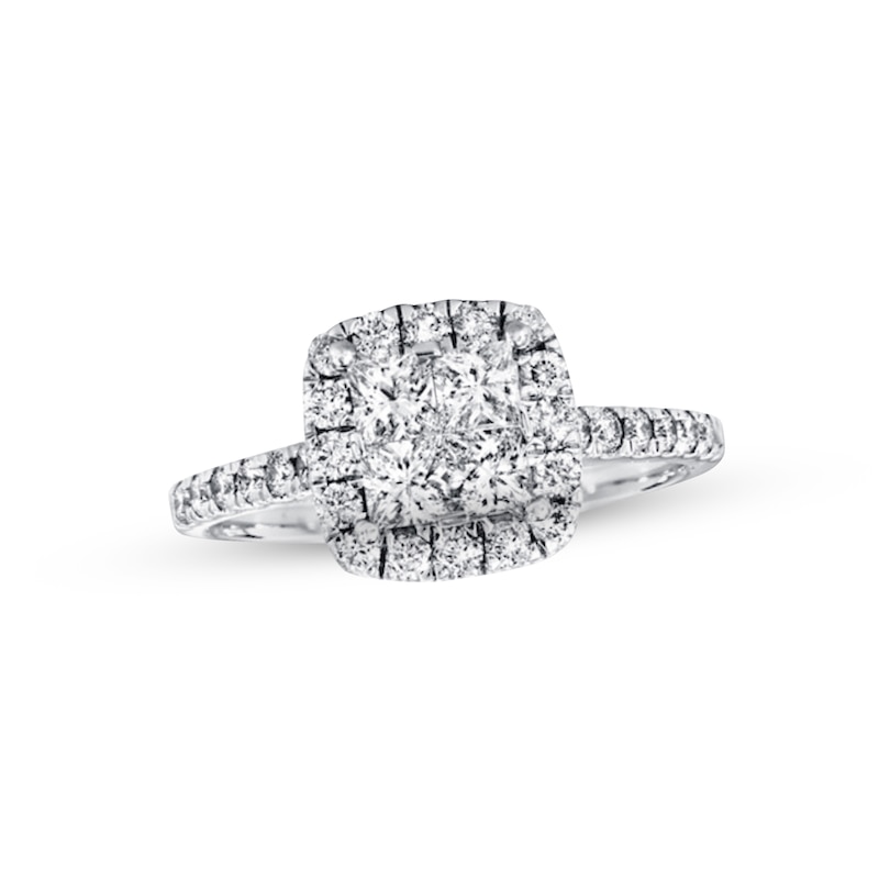 Diamond Engagement Ring 1 ct tw Princess & Round-cut White Gold Plated